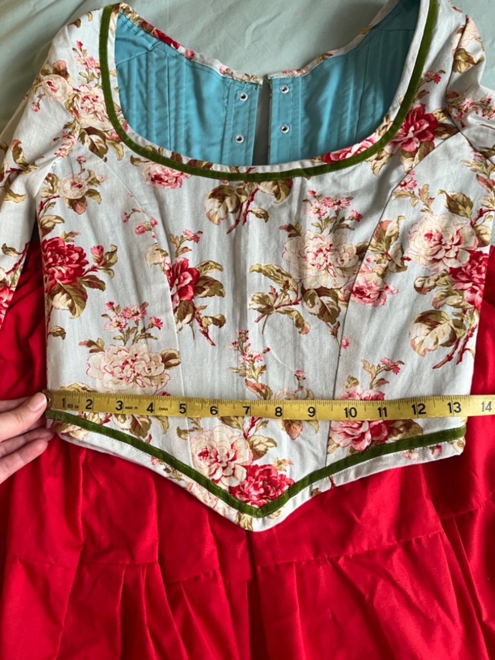 Medieval Renaissance 16th Century inspired Blue Floral Corset Skirt Dress